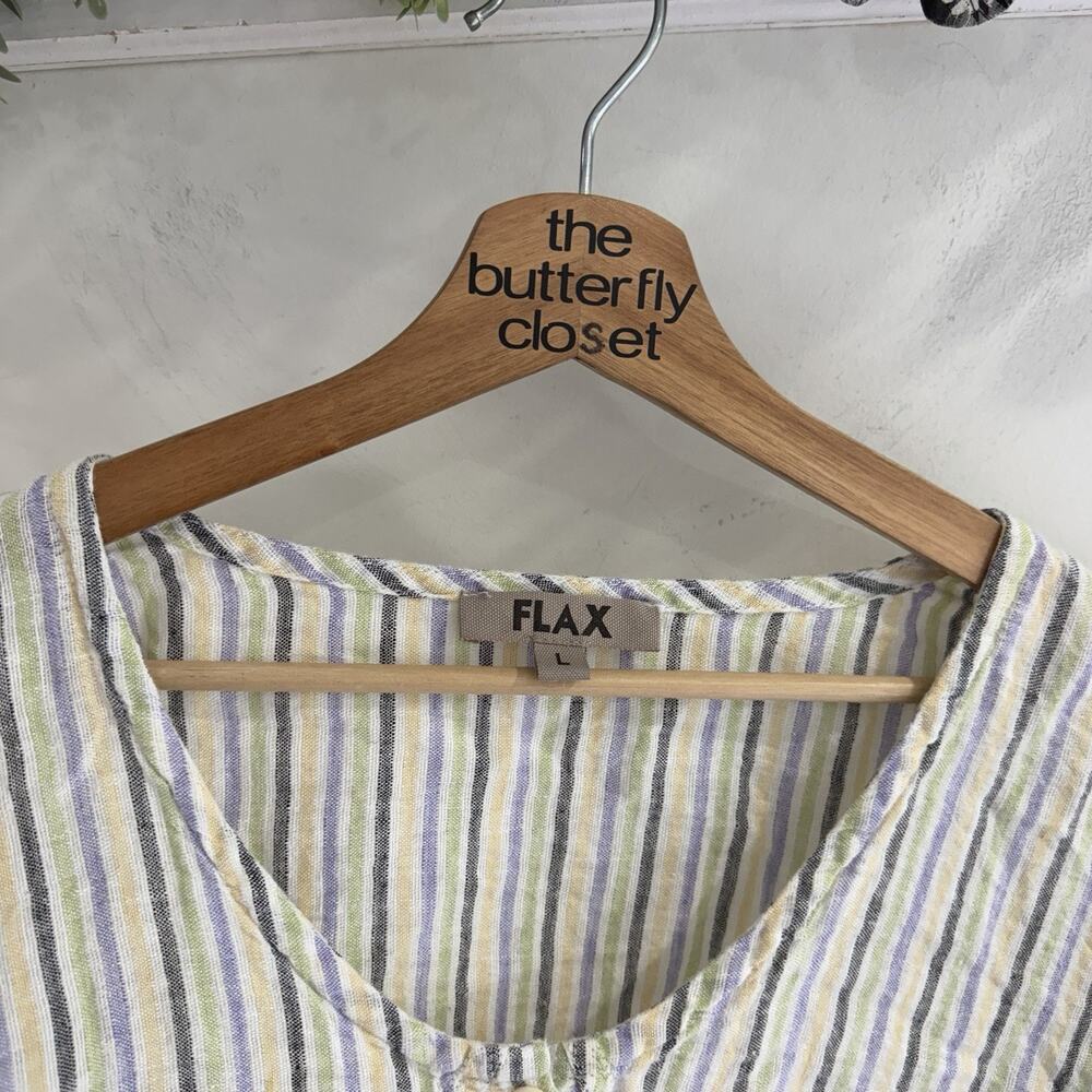 Flax 100% Linen Striped Tunic Shirt Large lagenlook 3-5859 - Picture 2 of 3